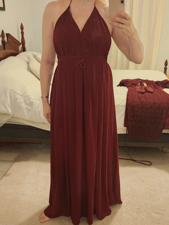 SHEIN Dresses & Skirts - Burgundy Halter Plunge Maxi Dress